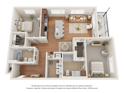 a 3d floor plan of a home with a bedroom and living room